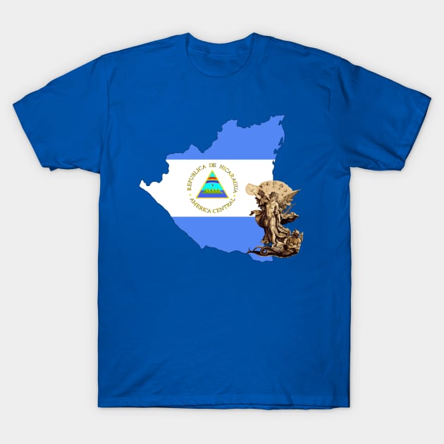 Nicaragua Flag Map and St Michael the Archangel Angel T-Shirt by hispanicworld